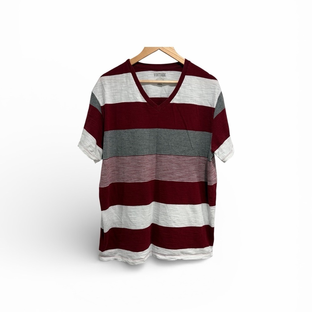 Old Navy Vintage Men's Short Sleeve V-Neck Striped Colourblock Cotton